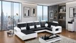 AE-LD800 Black and White Faux Leather Sectional - Right Sitting
