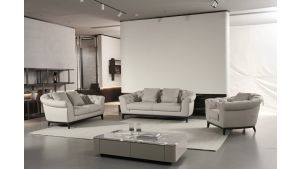 EK093 Light Gray Italian Leather Sofa