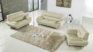 AE709-CRM Khaki Faux Leather Loveseat