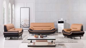 AE709-YO.BR Light/Dark Brown Faux Leather Sofa