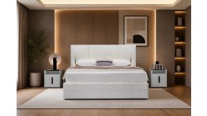 B-Y2003-Q Top Grain Genuine Leather Queen Sized Bed