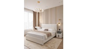B-Y2003-EK Top Grain Genuine Leather Eastern King Sized Bed