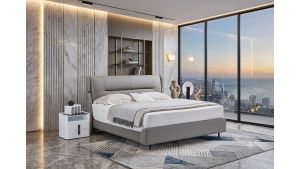 B-Y2005-Q Top Grain Genuine Leather Queen Sized Bed