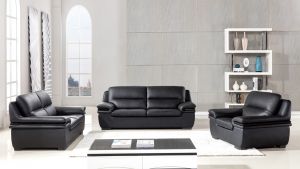 EK-B113 Black Genuine Leather Loveseat