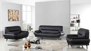 EK-B118 Black Genuine Leather Sofa