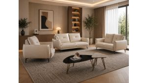 EK-D835 Ivory Genuine Top Grain Leather Ottoman