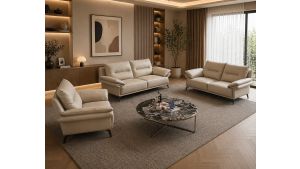 EK-D836 Light Gray Genuine Top Grain Leather Loveseat