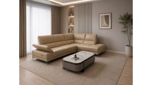 EK-L692 Beige Italian Leather Sectional - Left Sitting
