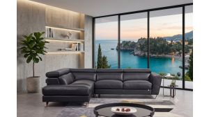 EK-L8010 Black Right Sitting Genuine Leather Sectional