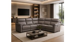 EK-LH185 Dark Gray Top-grain Cow Hide Electric Modular Recliner Sectional