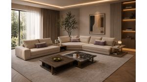 EK-LY1003L Pinkish Gray Top Grain Genuine Leather Sectional Sofa Set - Left Sitting