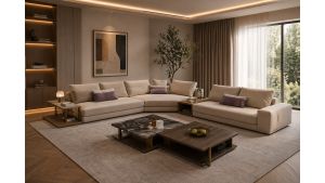 EK-LY1003R Pinkish Gray Top Grain Genuine Leather Sectional Sofa Set - Right Sitting