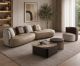 EK-D05 Top Grain Genuine Leather and Fabric Extra Long Sofa