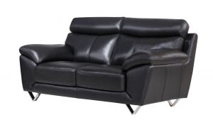 EK078 Black Italian Full Leather Loveseat